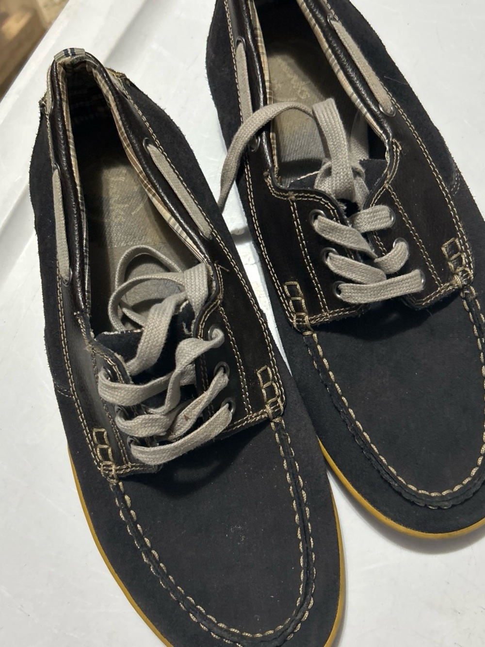 Clarks Men's Black Suede Boat Shoes with Tan Accents
